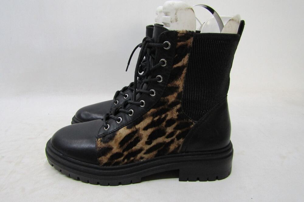 Vince Camuto Womens Size 8 M Black Cheetah Ankle Lace Up Fashion Boots Bootie